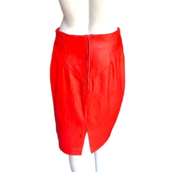 Retro 80s Dominic Bellissimo Lindzon Red Leather Pencil Skirt Vamp Glam Rock 10 - Picture 4 of 8